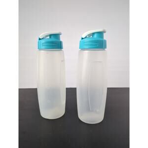 Lot Of 2 Rubbermaid Water Bottle Drink Container 20 oz Flip Top 7F74 Blue White
